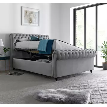 Buy Osborne Grey Velvet Chesterfield Ottoman Bed King Size, Colour: Grey, Size: King (5ft), Item Width: 165 from Furnituretta