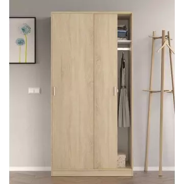 Buy Larsen Small Narrow Sliding 2 Door Wardrobe in Canadian Oak Effect, Colour: Oak, Width: 100 from Furnituretta