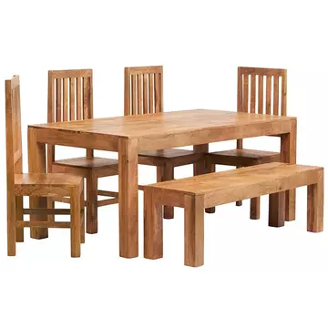 Buy Toko Light Mango 6Ft Dining Set With Bench & 4 Wooden Chairs from Furnituretta