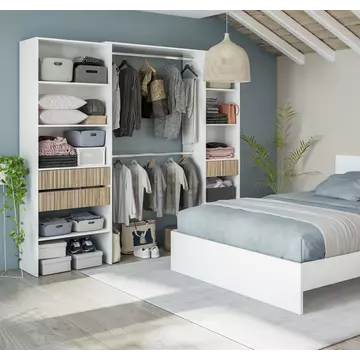 Buy Salsa Open-Door Wardrobe with Shelves and Rail Natural Oak Effect and White from Furnituretta