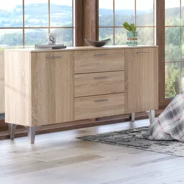 Buy Malton Large Wide 2 Door 3 Drawer Sideboard Cabinet Sonoma Oak Effect from Furnituretta