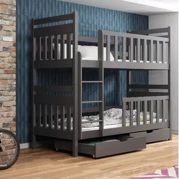Buy Wooden Bunk Bed Monika with Storage, Colour: Graphite, Mattresses: Without Mattresses from Furnituretta