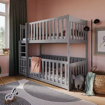 Buy Wooden Bunk Bed Konrad Grey Matt with Cot Bed, Colour: Grey Matt, Mattresses: Without Mattresses from Furnituretta