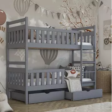 Buy Wooden Bunk Bed Monika with Storage, Colour: Grey Matt, Mattresses: Without Mattresses from Furnituretta