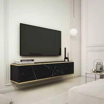 Buy Oro Floating TV Cabinet 135cm Black Marble, Colour: Black Marble, Width: 135 from Furnituretta