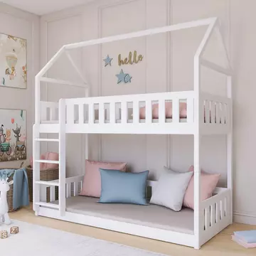 Buy Wooden Bunk Bed Pola White, Colour: White, Mattress Option: Without Mattresses from Furnituretta