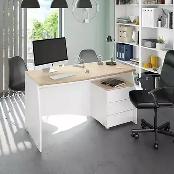 Buy Conwy Large Computer Writing Desk with Drawers White and Oak Effect from Furnituretta