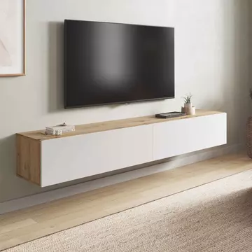 Buy Rugeley Wall Mounted Floating Wide Large TV Unit Nordic Oak Effect and White from Furnituretta