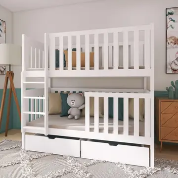 Buy Wooden Bunk Bed David with Storage, Colour: White Matt, Mattresses: Without Mattresses from Furnituretta