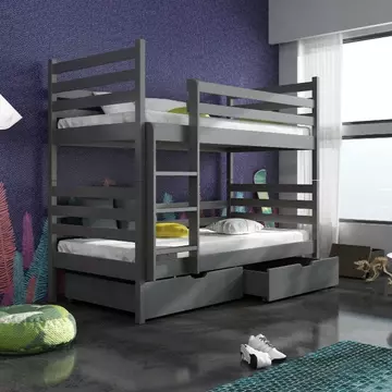 Buy Wooden Bunk Bed Nemo with Storage Graphite, Colour: Graphite, Mattresses: Without Mattresses from Furnituretta