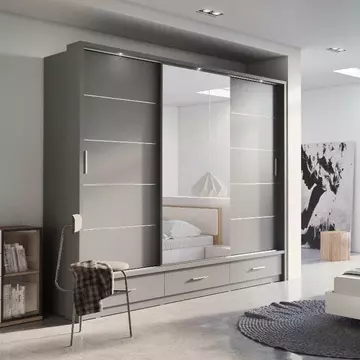 Buy Arti AR-01 Sliding Door Wardrobe Grey Matt 250cm, Colour: Grey Matt, Width: 250 from Furnituretta