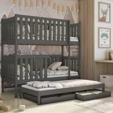 Buy Wooden Bunk Bed Emily with Trundle and Storage Graphite, Colour: Graphite, Mattresses: Without Mattresses from Furnituretta