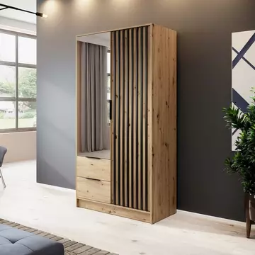 Buy Nelly Hinged Door Mirror Wardrobe 105cm Oak Artisan, Colour: Oak Artisan, Width: 105 from Furnituretta