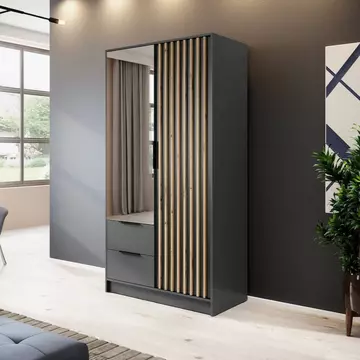 Buy Nelly Hinged Door Mirror Wardrobe 105cm Graphite, Colour: Graphite, Width: 105 from Furnituretta