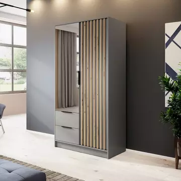 Buy Nelly Hinged Door Mirror Wardrobe 105cm Grey, Colour: Grey, Item Width: 105 from Furnituretta