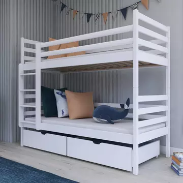 Buy Wooden Bunk Bed Nemo with Storage White Matt, Colour: White Matt, Mattresses: Without Mattresses from Furnituretta