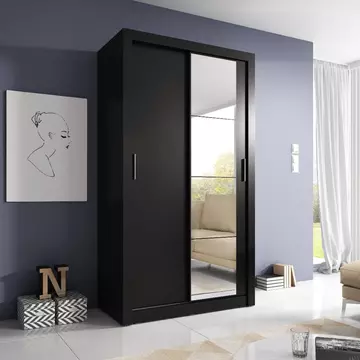 Buy Arti 6 - 2 Sliding Door Wardrobe Black Matt 120cm, Colour: Black Matt, Width: 120 from Furnituretta
