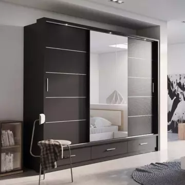 Buy Arti AR-01 Sliding Door Wardrobe Black Matt 250cm, Colour: Black Matt, Width: 250 from Furnituretta