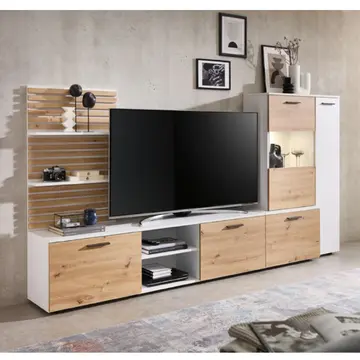 Buy Heathrow Entertainment Unit with LED Lighting White 250cm, Colour: White, Item Width: 250 from Furnituretta