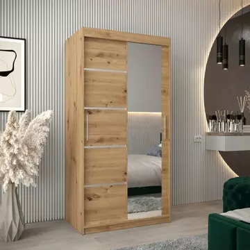 Buy Verona 02 Sliding Door Wardrobe Oak Artisan 100cm, Colour: Oak Artisan, Item Width: 100 from Furnituretta