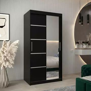 Buy Verona 02 Sliding Door Wardrobe Black 100cm, Colour: Black, Item Width: 100 from Furnituretta