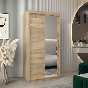 Buy Verona 02 Sliding Door Wardrobe Oak Sonoma 100cm, Colour: Oak Sonoma, Item Width: 100 from Furnituretta