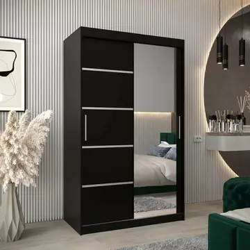 Buy Verona 02 Sliding Door Wardrobe Black 120cm, Colour: Black, Item Width: 120 from Furnituretta