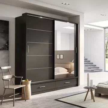 Buy Arti AR-05 Sliding Door Wardrobe Black Matt 200cm, Colour: Black Matt, Width: 200 from Furnituretta