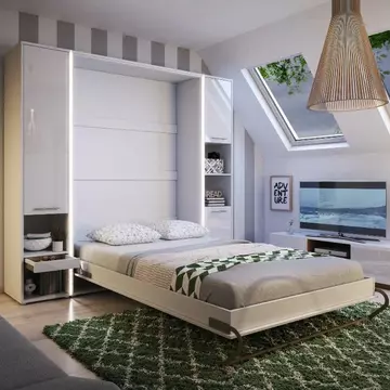 Buy CP-02 Vertical Wall Bed Concept 120cm with Storage Cabinet White Matt, Colour: White Matt, Size: 120 x 200cm, Width: 223 from Furnituretta