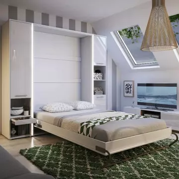 Buy CP-01 Vertical Wall Bed Concept 140cm with Storage Cabinets White Matt, Colour: White Matt, Size: 140 x 200cm, Width: 245 from Furnituretta