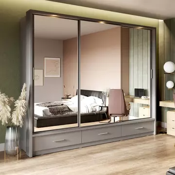 Buy Arti 23 - 3 Sliding Door Wardrobe Grey Matt 250cm, Colour: Grey Matt, Width: 250 from Furnituretta