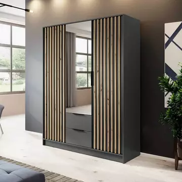 Buy Nelly Hinged Door Mirror Wardrobe Graphite 155cm, Colour: Graphite, Item Width: 155 from Furnituretta