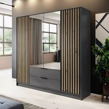 Buy Nelly Hinged Mirror Door Wardrobe 206cm Graphite, Colour: Graphite, Width: 206 from Furnituretta