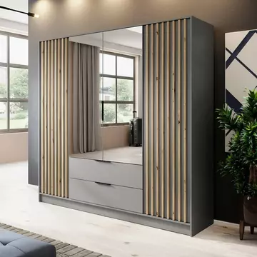 Buy Nelly Hinged Mirror Door Wardrobe 206cm Grey, Colour: Grey, Width: 206 from Furnituretta