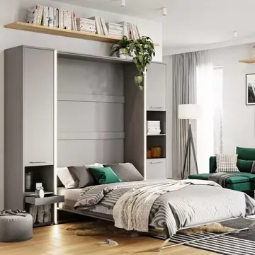 Buy CP-01 Vertical Wall Bed Concept 140cm with Storage Cabinets Grey Matt, Colour: Grey Matt, Size: 140 x 200cm, Width: 245 from Furnituretta