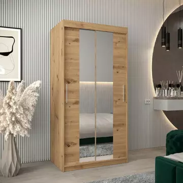 Buy Tokyo I Sliding Door Wardrobe Oak Artisan 100cm, Colour: Oak Artisan, Width: 100 from Furnituretta