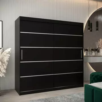 Buy Verona 01 Sliding Door Wardrobe Black 200cm, Colour: Black, Item Width: 200 from Furnituretta