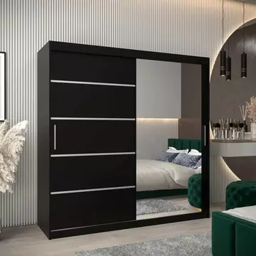 Buy Verona 02 Sliding Door Wardrobe Black 200cm, Colour: Black, Item Width: 200 from Furnituretta