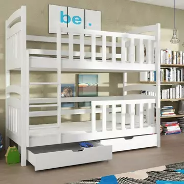 Buy Wooden Bunk Bed Sebus with Storage White Matt, Colour: White Matt, Mattresses: Without Mattresses from Furnituretta