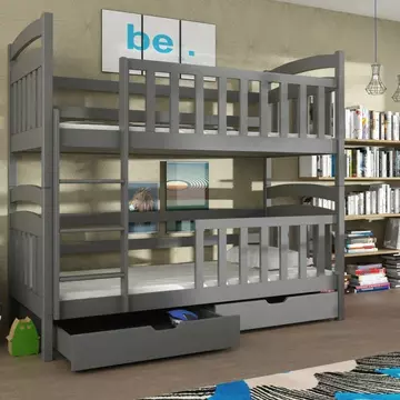 Buy Wooden Bunk Bed Sebus with Storage Graphite, Colour: Graphite, Mattresses: Without Mattresses from Furnituretta