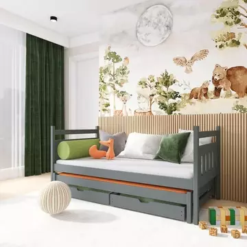 Buy Wooden Double Bed Daniel with Trundle and Storage Graphite, Colour: Graphite, Mattreses: Without Mattresses from Furnituretta