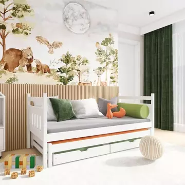 Buy Wooden Double Bed Daniel with Trundle and Storage White Matt, Colour: White Matt, Mattreses: Without Mattresses from Furnituretta