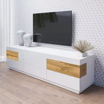 Buy Silke 40 TV Cabinet White Gloss & Wotan Oak, Colour: White Gloss / Wotan Oak, Width: 206 from Furnituretta