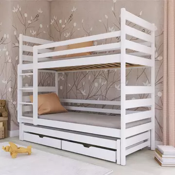 Buy Wooden Bunk Bed Tomi with Trundle and Storage White Matt, Colour: White Matt, Mattress: Without Mattresses from Furnituretta