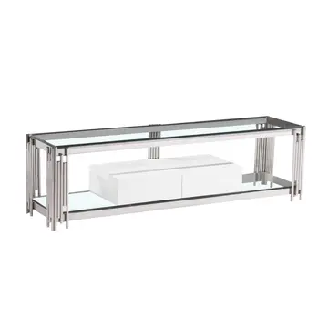 Buy Fulvia Clear Glass TV Unit with High Gloss Drawer White from Furnituretta