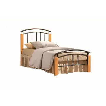 Buy Tetras Black Metal Bed Frame with Light Beech Corner Post Single, Colour: Black, Size: 3ft/Single, Item Width: 96 from Furnituretta