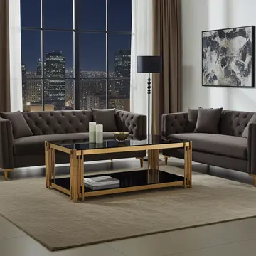 Buy Cleveland Black Glass Coffee Table Gold, Colour: Black, Width: 100 from Furnituretta