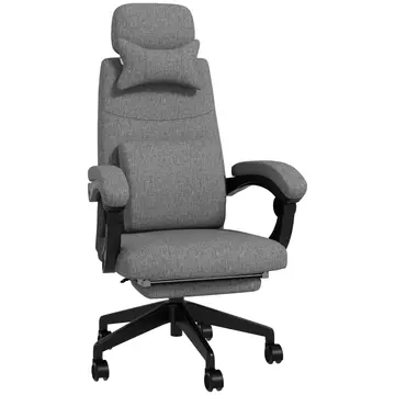 Buy Vinsetto Linen-Look Office Chair, with 160° Reclining Back and Footrest - Grey from Furnituretta