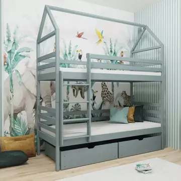 Buy Wooden Bunk Bed Alex with Storage Grey, Colour: Grey, Mattress Option: Without Mattresses from Furnituretta