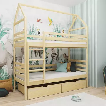 Buy Wooden Bunk Bed Alex with Storage Pine, Colour: Pine, Mattress Option: Without Mattresses from Furnituretta